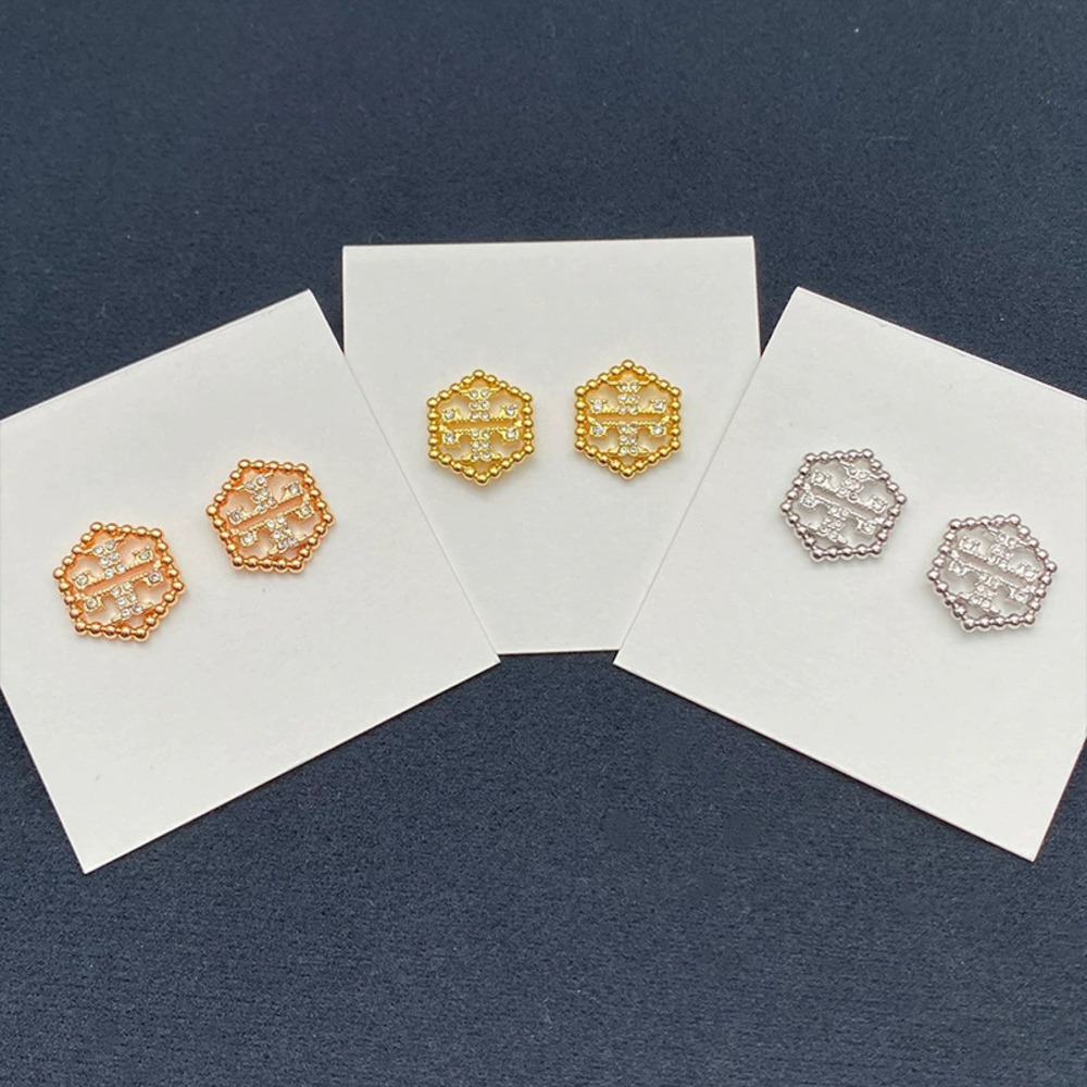 Tory Burch Hexagon Rhinestone and Seed Pearl Stud Earrings